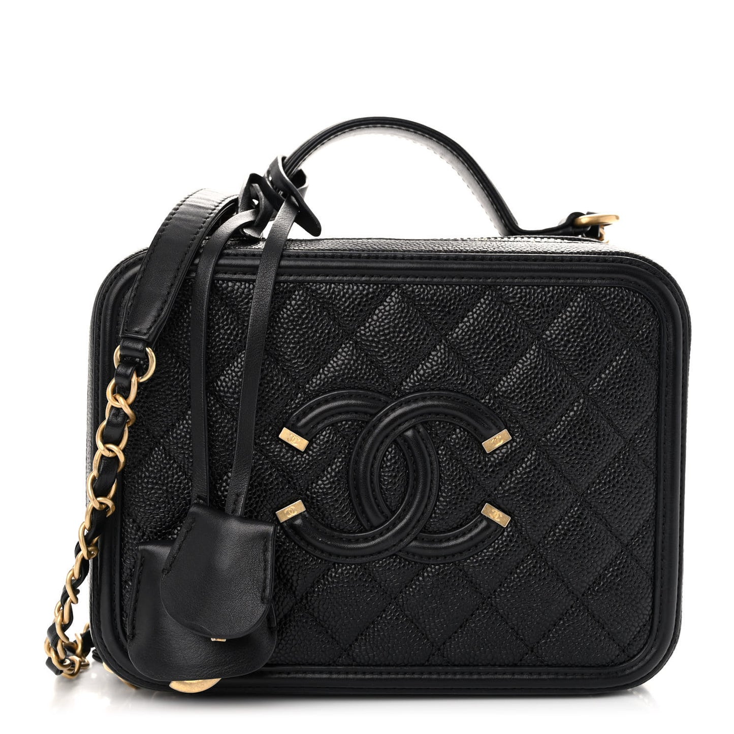 Caviar Quilted Medium CC Filigree Vanity Case Black