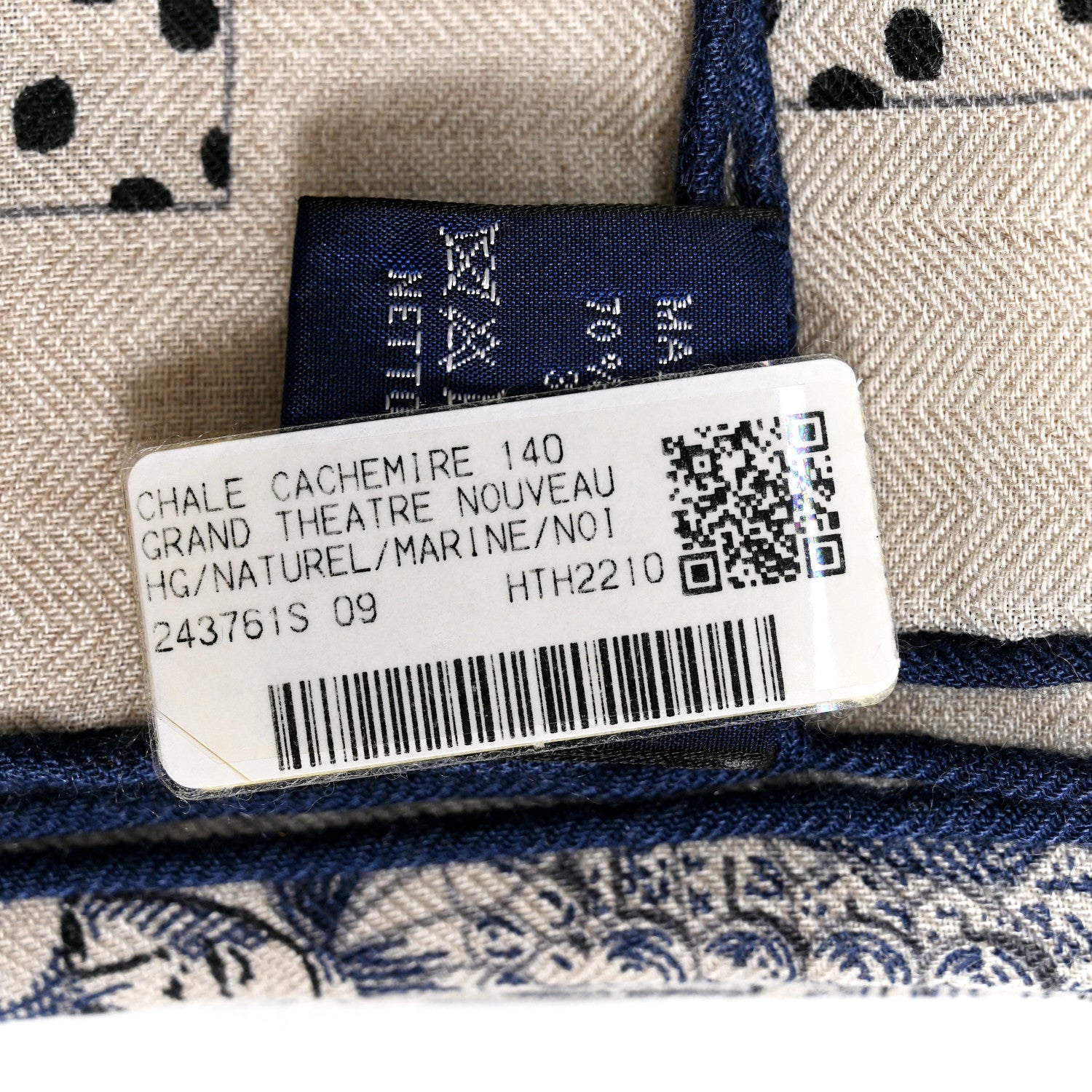 Hermes Cashmere Silk Grand Theatre Nouveau Shawl 140 Naturel Marine Black 3 of 6