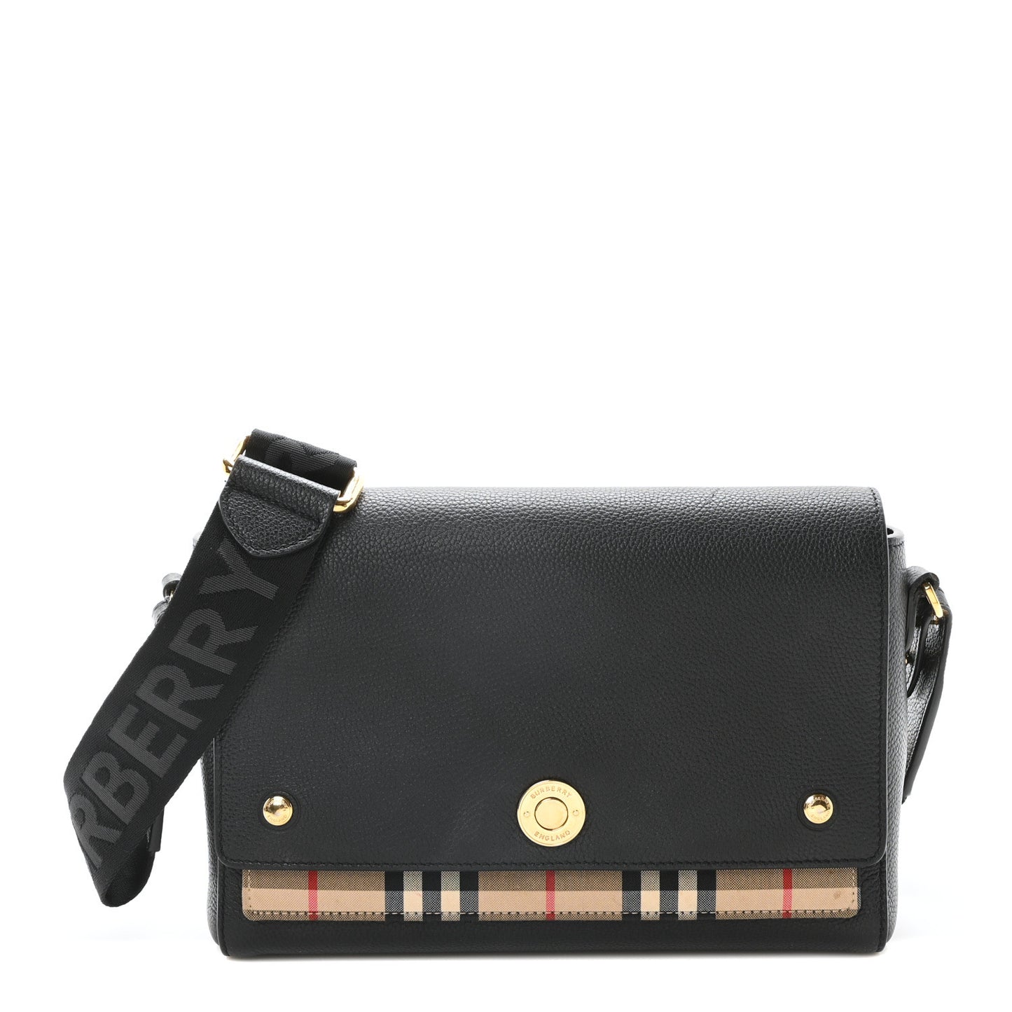 Coated Canvas Calfskin Vintage Check Medium Note Crossbody Bag Black