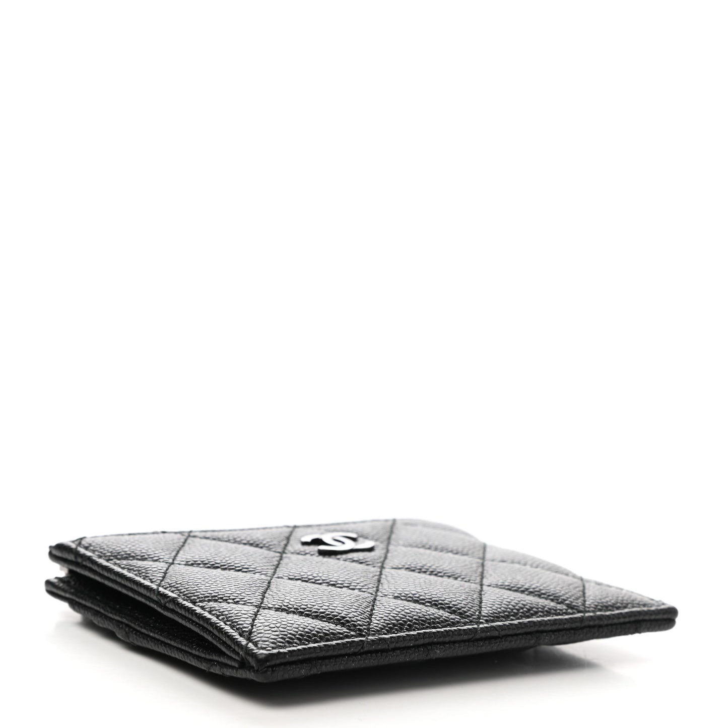 Iridescent Caviar Quilted CC Zip Card Holder Black