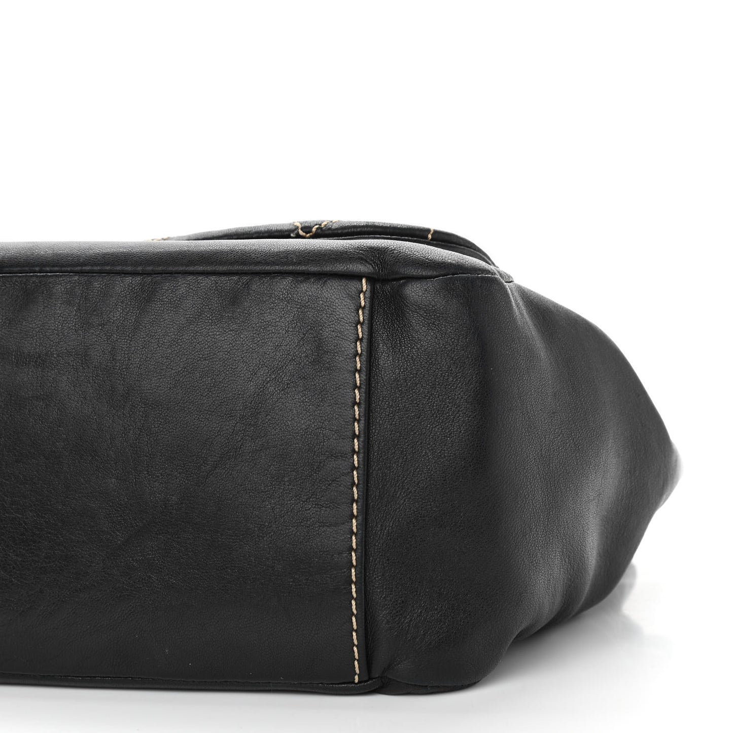 Lambskin Contrast Stitch Surpique Accordion Flap Black