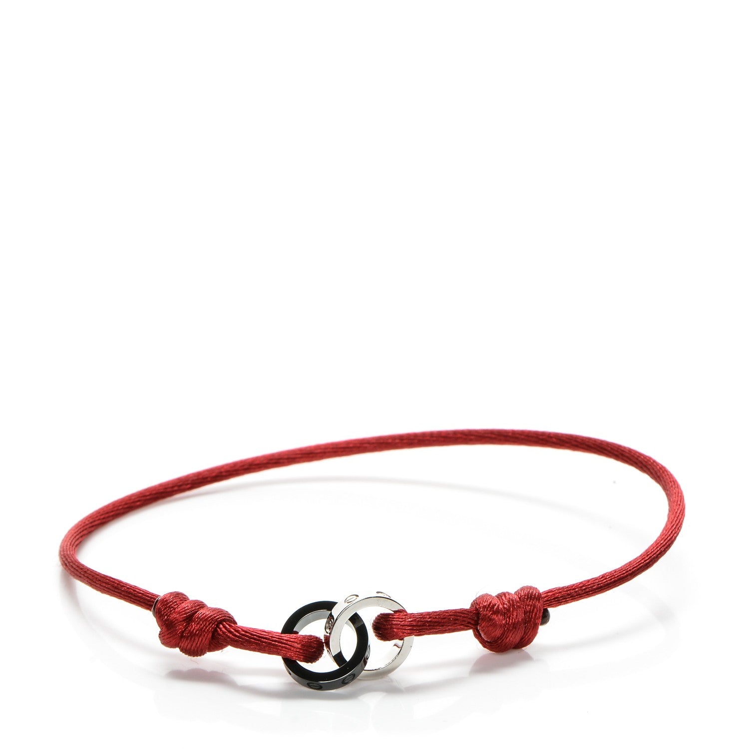 Cartier 18k White Gold Diamond Ceramic Silk Adjustable Two Hoops Love Bracelet Red 1 of 7