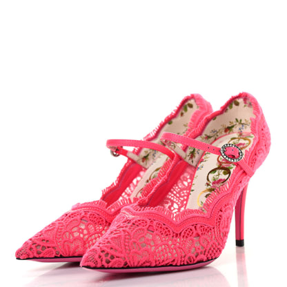 Gucci Lace Pizzo Venice Pumps 35 Fuxia Fluo Mystic White 3 of 8