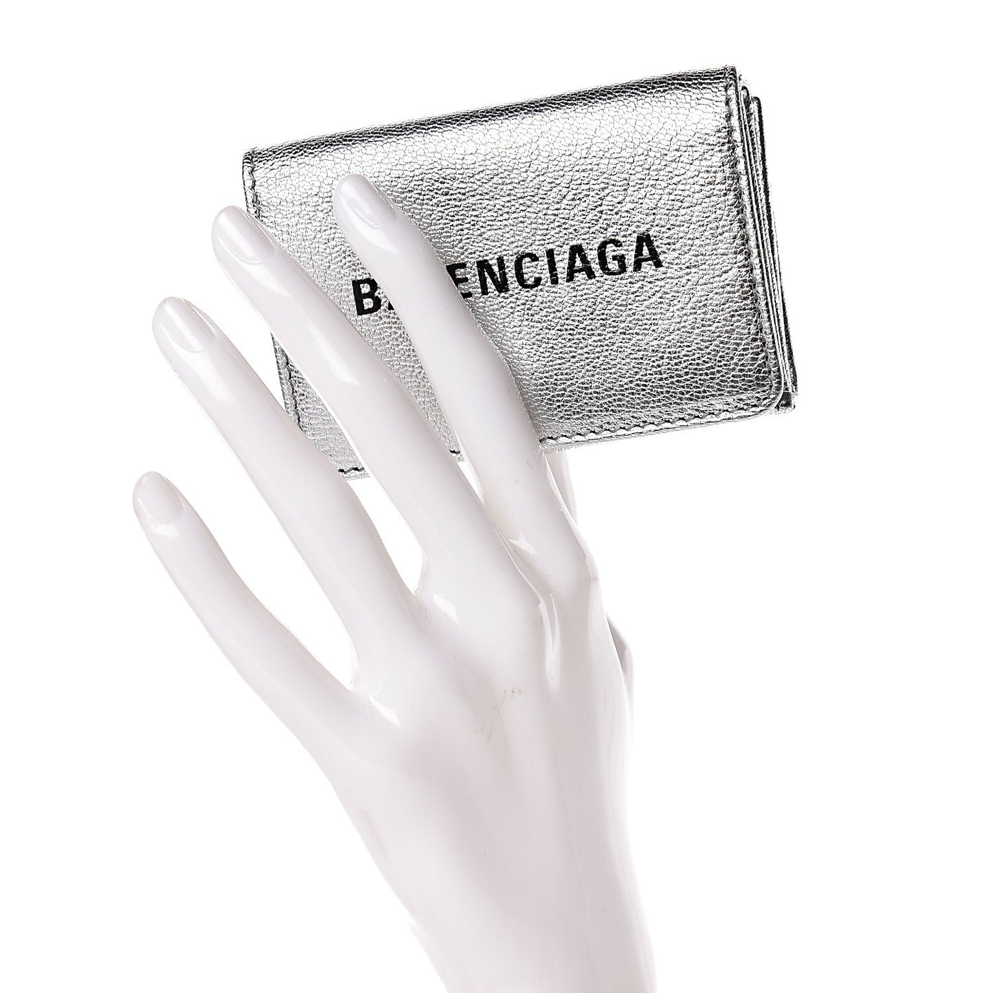 Metallic Goatskin Logo Mini Everyday Wallet Argent Black
