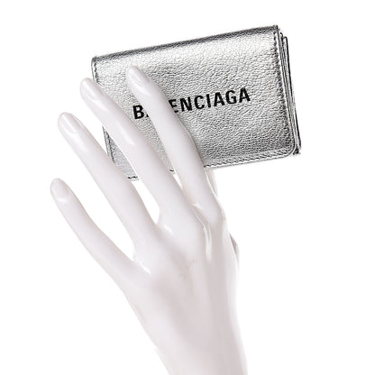 Balenciaga Metallic Goatskin Logo Mini Everyday Wallet Argent Black 2 of 11
