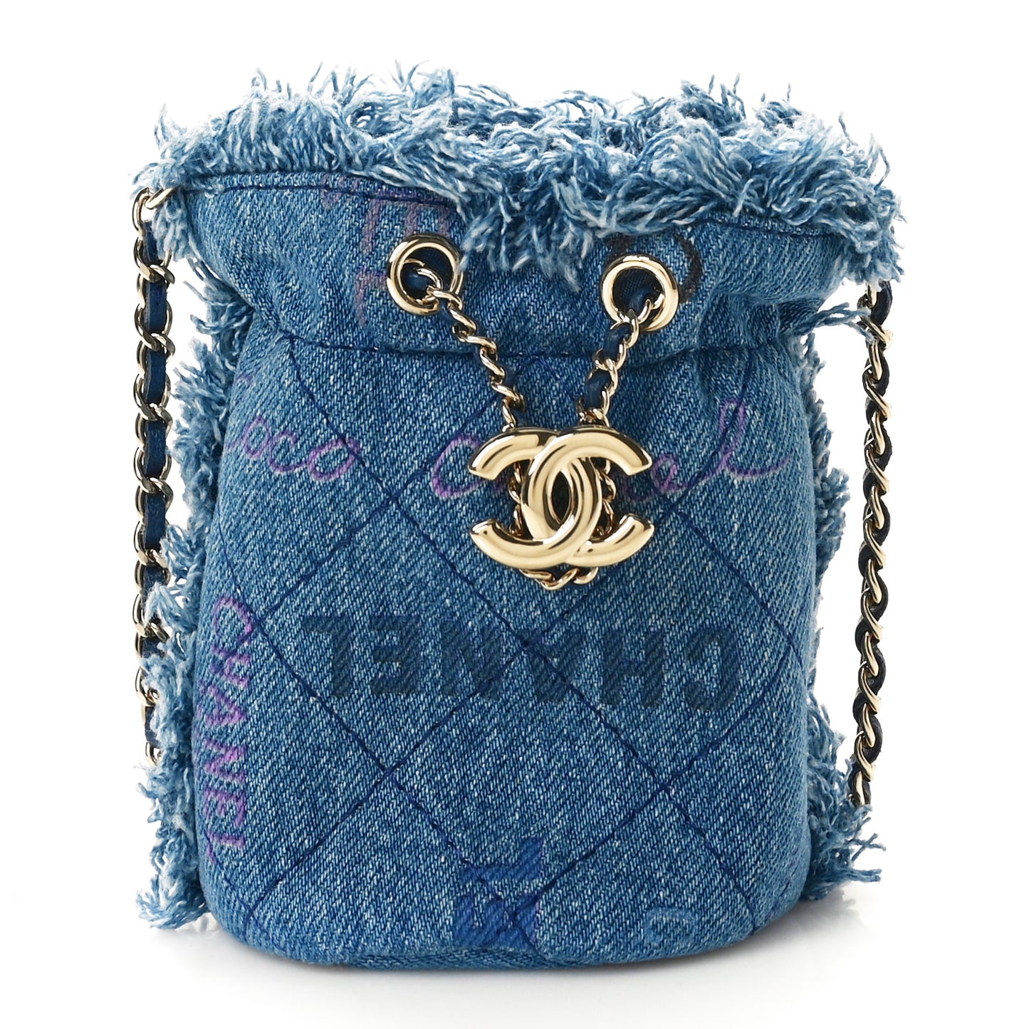 Denim Quilted Mood Mini Bucket With Chain Blue Multicolor