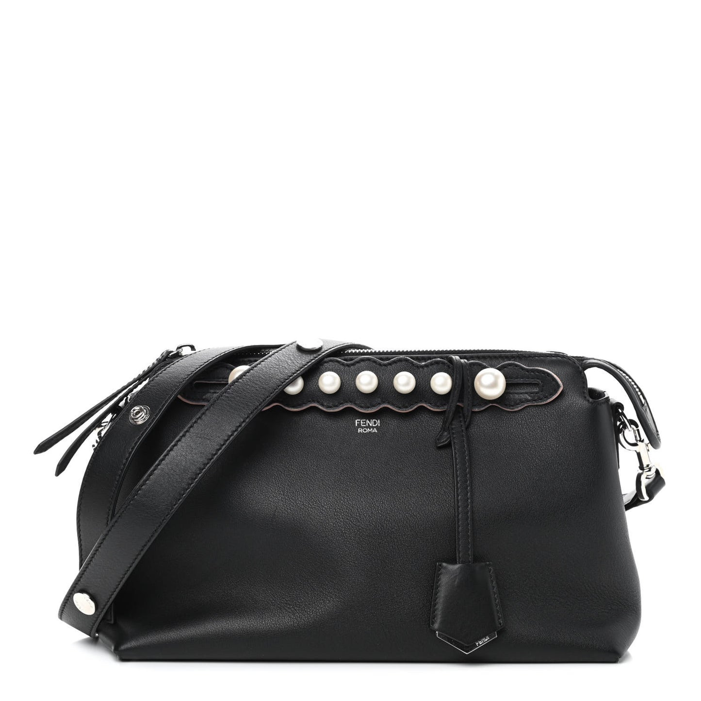 Vitello Dolce Scalloped Pearl Studded Medium By The Way Boston Bag Black