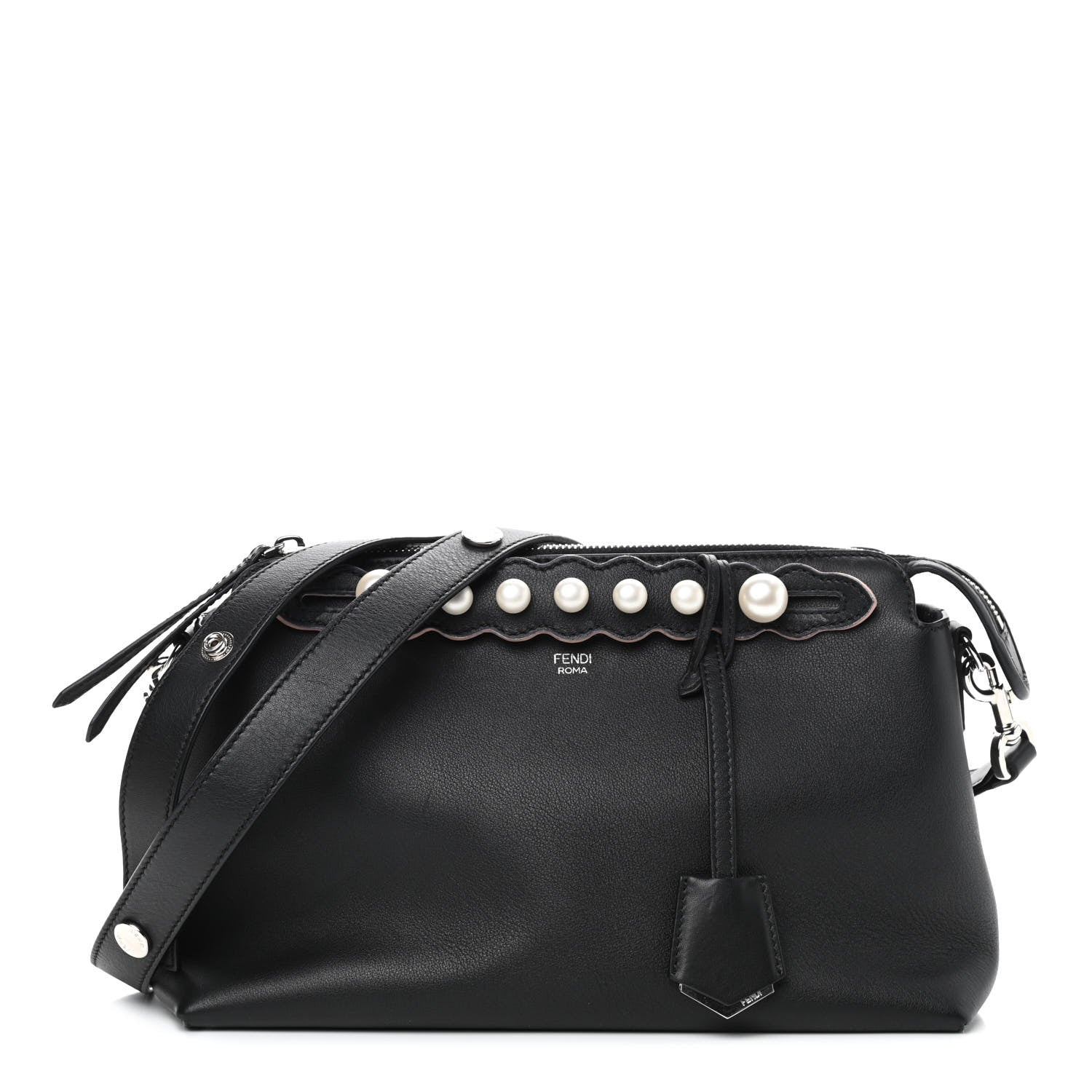 Fendi Vitello Dolce Scalloped Pearl Studded Medium By The Way Boston Bag Black 1 of 9