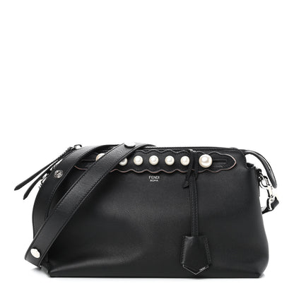 Fendi Vitello Dolce Scalloped Pearl Studded Medium By The Way Boston Bag Black 1 of 9