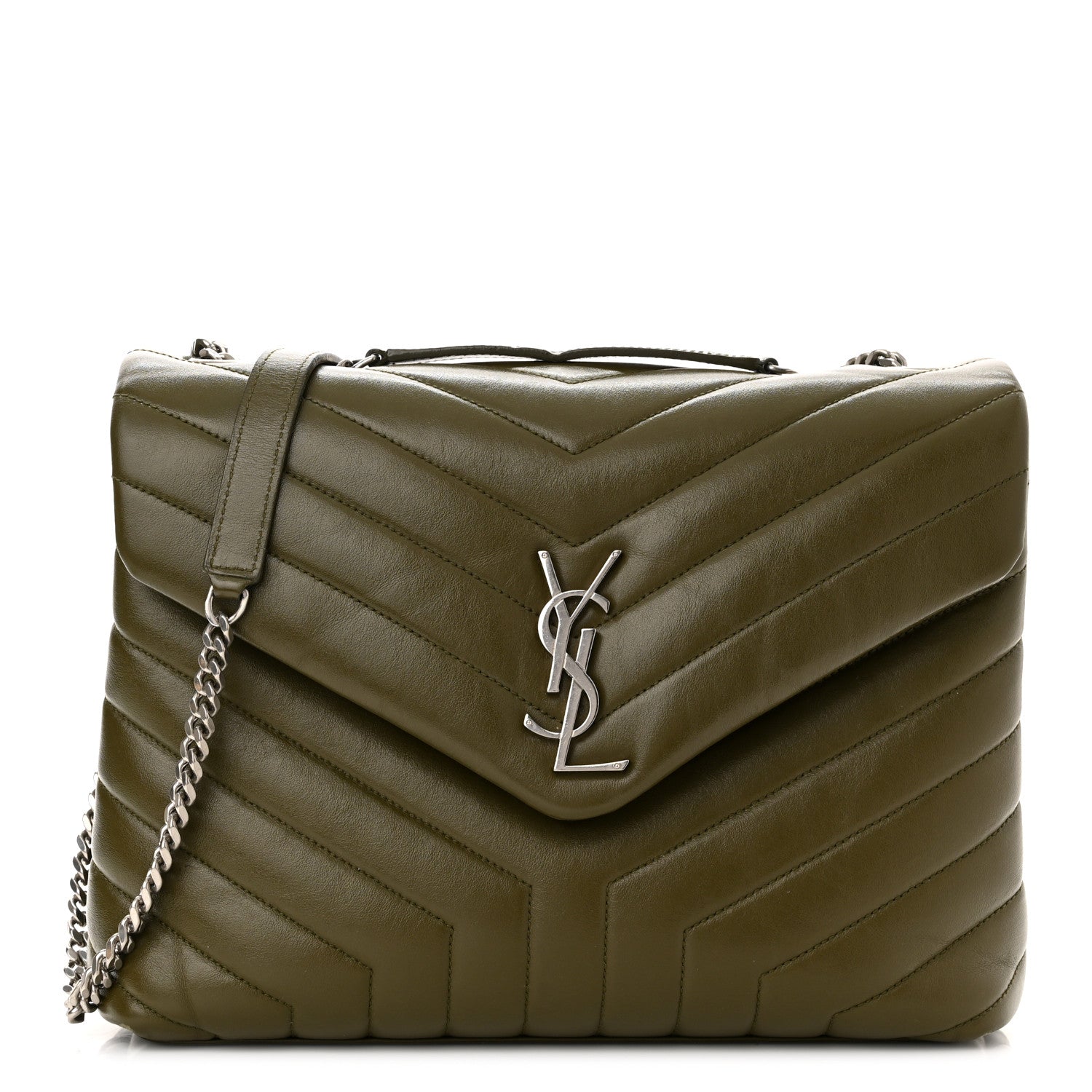 Saint Laurent Calfskin Y Quilted Monogram Medium Loulou Chain Satchel Military Olive 1 of 14