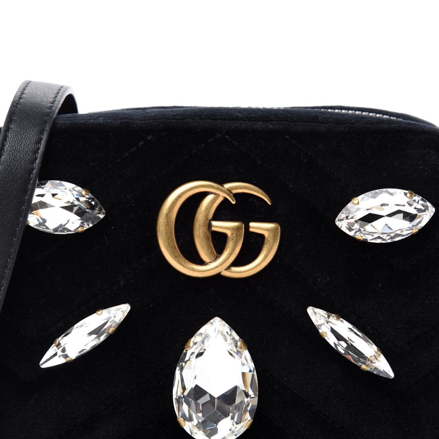 Velvet Matelasse Marquise Crystals Mini GG Marmont Chain Shoulder Bag Black