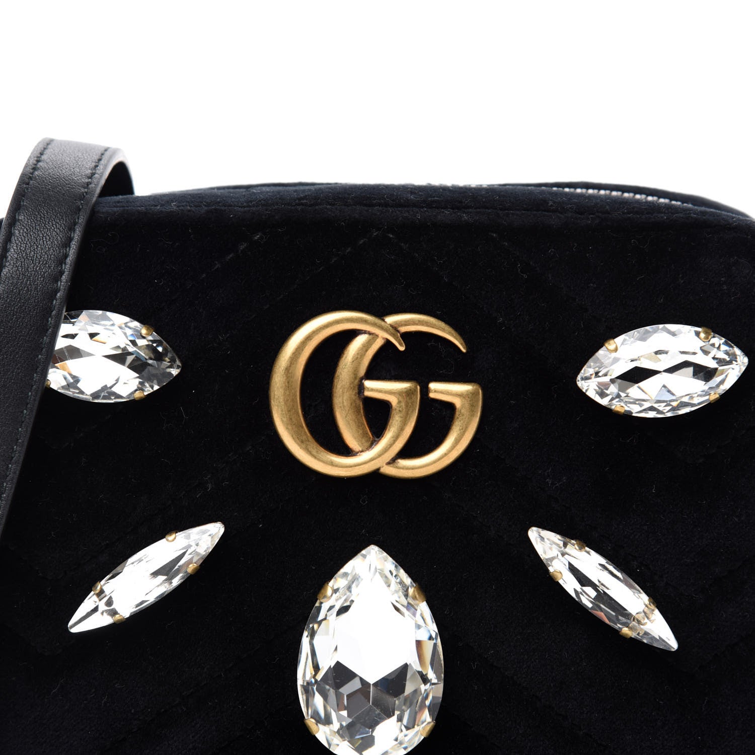 Gucci Velvet Matelasse Marquise Crystals Mini GG Marmont Chain Shoulder Bag Black 10 of 10