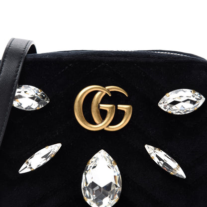 Gucci Velvet Matelasse Marquise Crystals Mini GG Marmont Chain Shoulder Bag Black 10 of 10