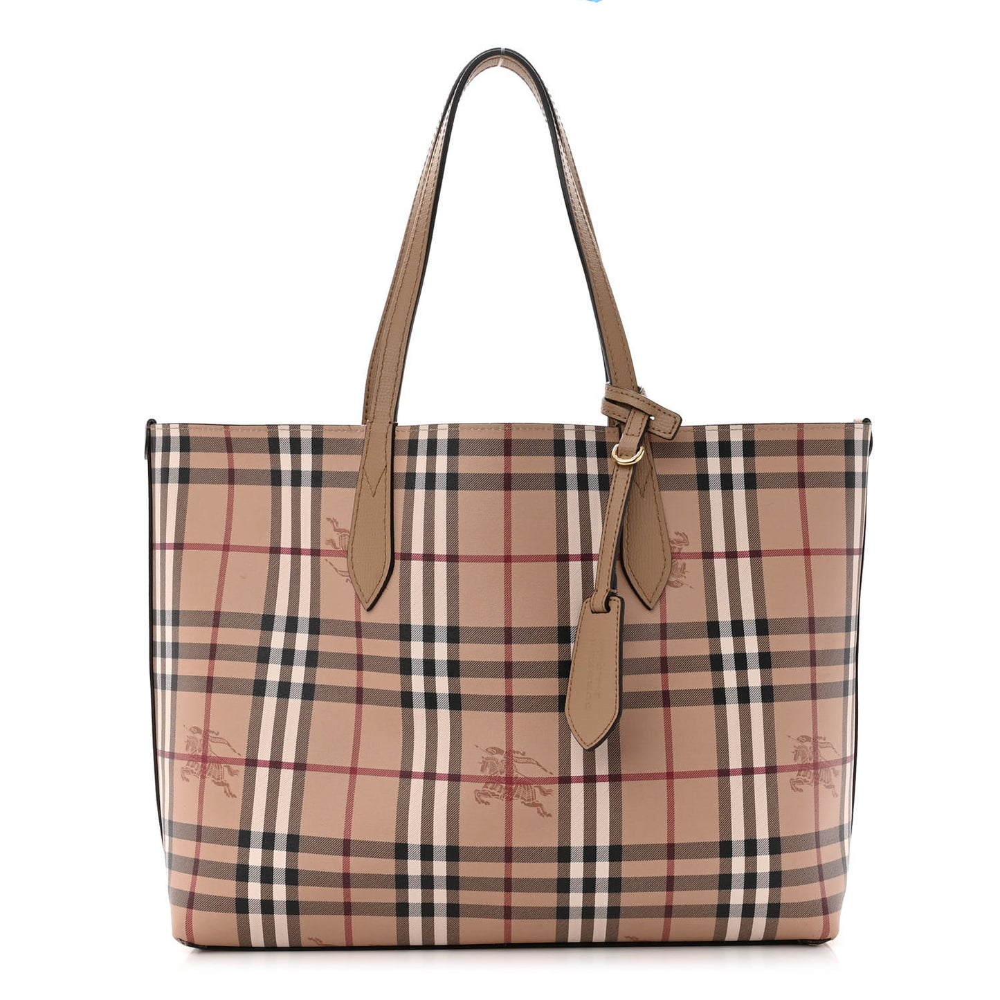 Grainy Calfskin Haymarket Check Medium Reversible Tote Camel