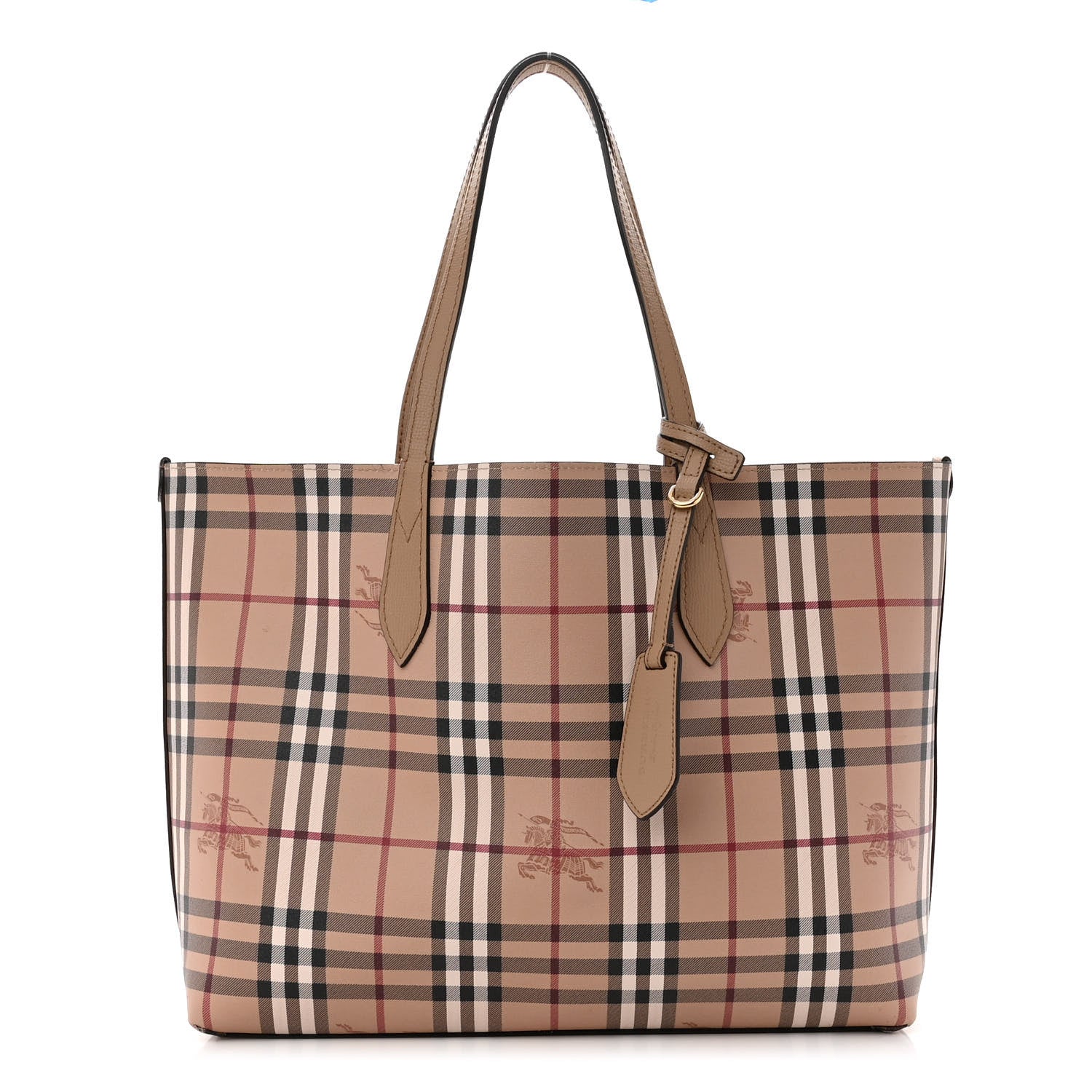 Burberry Grainy Calfskin Haymarket Check Medium Reversible Tote Camel 3 of 18