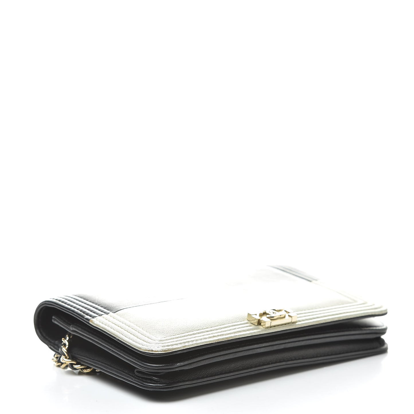Metallic Goatskin Lambskin Boy Wallet on Chain WOC Black Gold