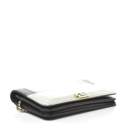 Chanel Metallic Goatskin Lambskin Boy Wallet on Chain WOC Black Gold 4 of 14