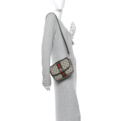 Gucci GG Supreme Monogram Textured Dollar Calfskin Small Ophidia Top Handle Shoulder Bag Beige Brown 2 of 12