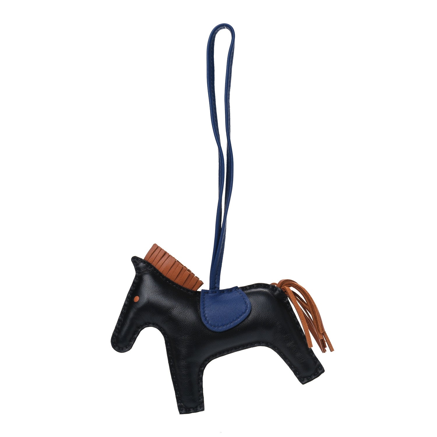 Hermes Milo Lambskin Grigri Rodeo Horse Bag Charm MM Black Bleu Saphir Gold 1 of 3
