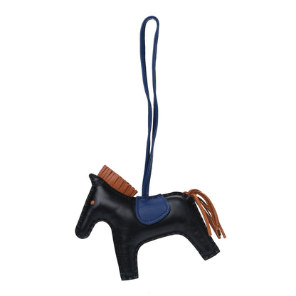 Hermes Milo Lambskin Grigri Rodeo Horse Bag Charm MM Black Bleu Saphir Gold 1 of 3