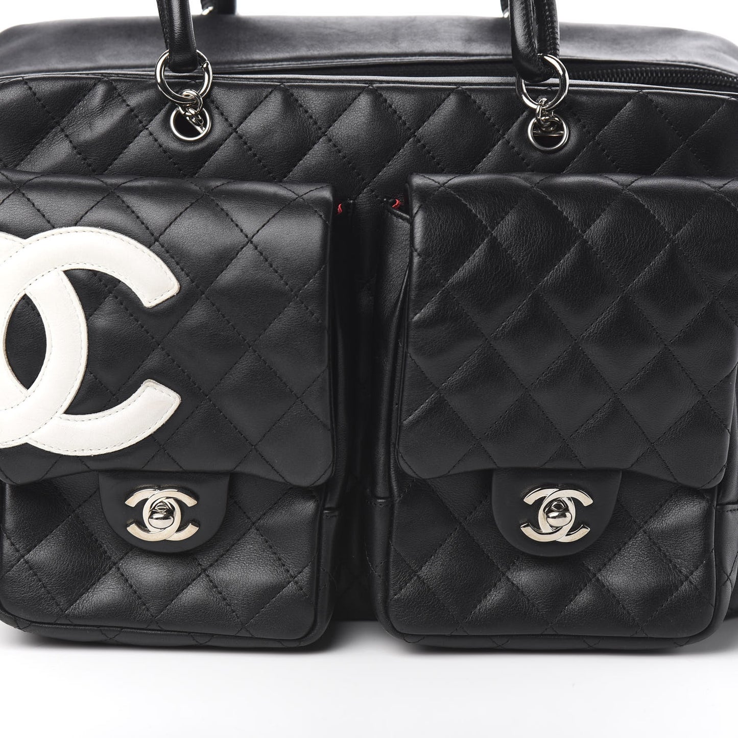 Calfskin Quilted Large Cambon Multipocket Reporter Black White