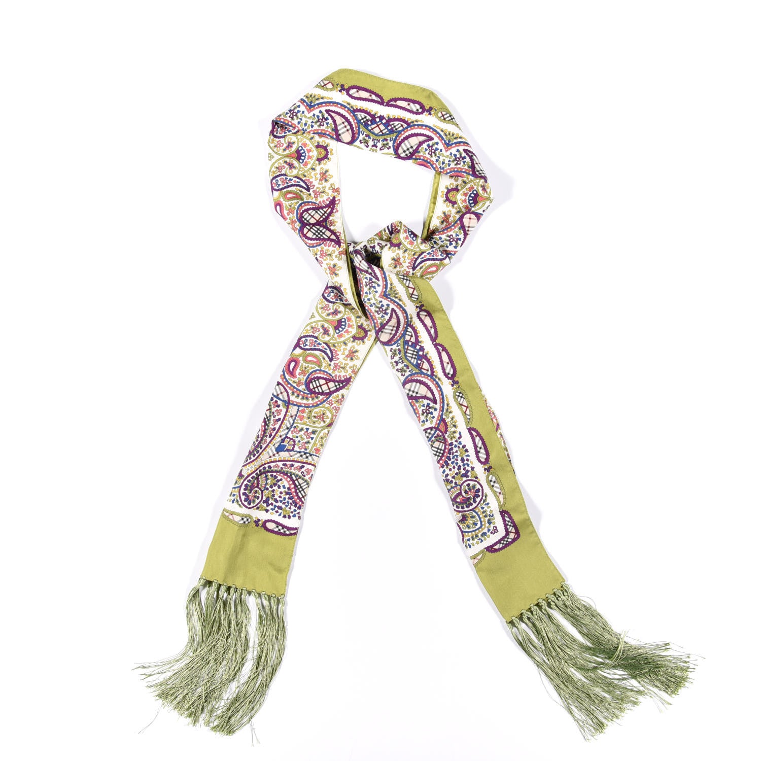 Burberry Silk Paisley Fringe Scarf Green 1 of 3
