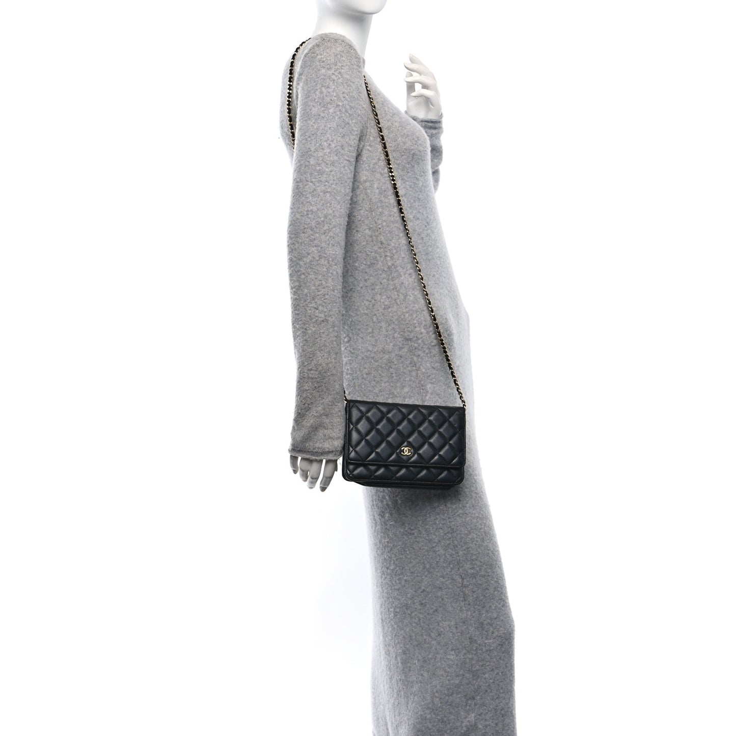 Lambskin Quilted Wallet On Chain WOC Black