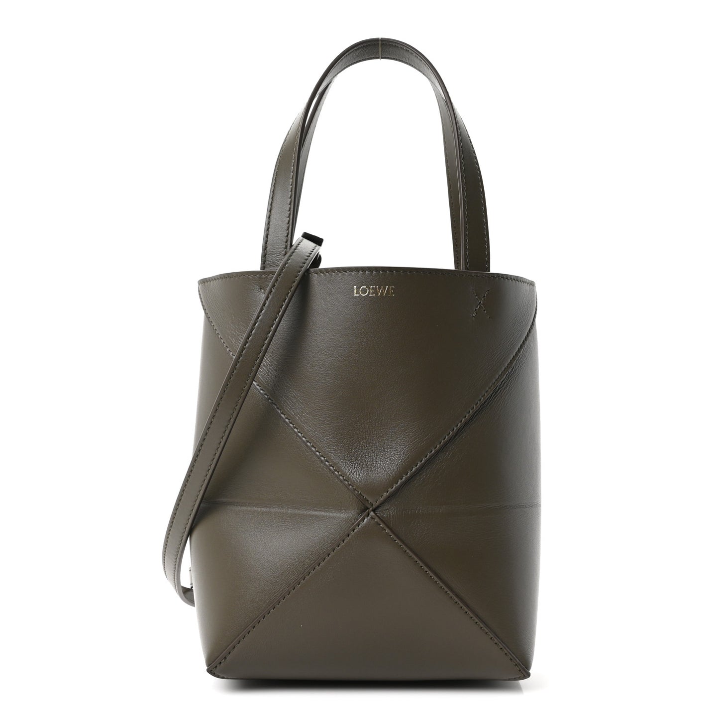 Shiny Calfskin Mini Puzzle Fold Tote Dark Khaki