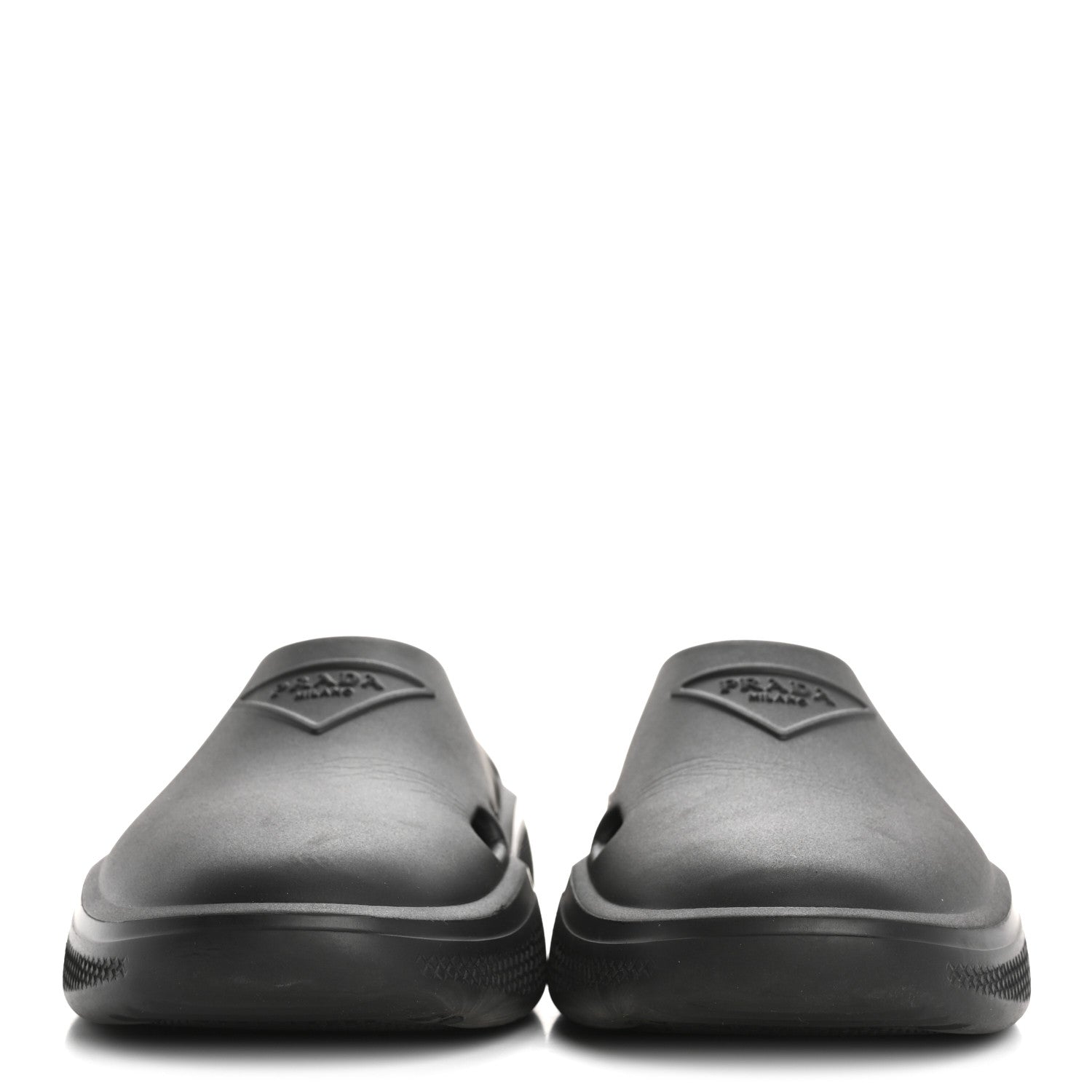 Prada Soft Mellow Rubber Triangle Logo Embossed Womens 25mm Mules 35 Black 3 of 9