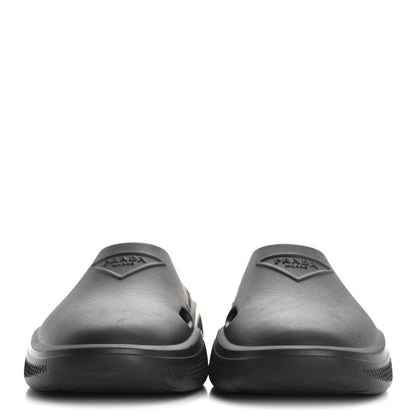 Prada Soft Mellow Rubber Triangle Logo Embossed Womens 25mm Mules 35 Black 3 of 9