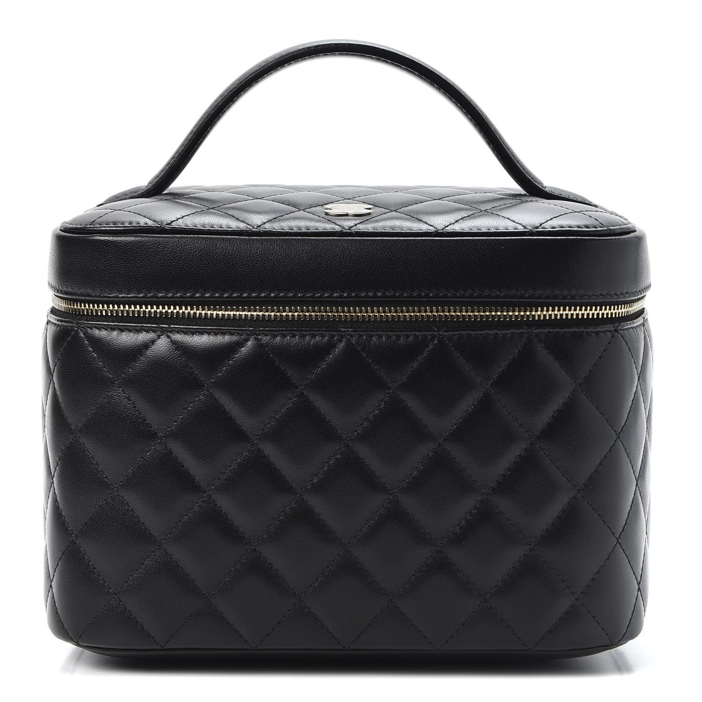 Lambskin Quilted Large Vanity Pouch Black