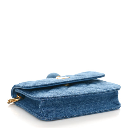 Chanel Denim Quilted CC Pearl Crush Clutch With Chain Blue 4 of 10