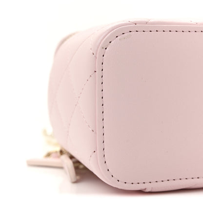 Chanel Lambskin Quilted Mini Vanity Case With Pearl Chain Light Pink 9 of 11