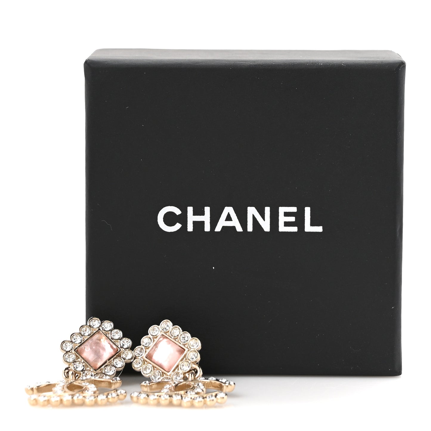 Crystal Pearl CC Drop Earrings Pink Gold