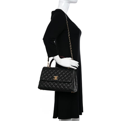 Chanel Caviar Lizard Embossed Quilted Small Coco Handle Flap Black 2 of 10