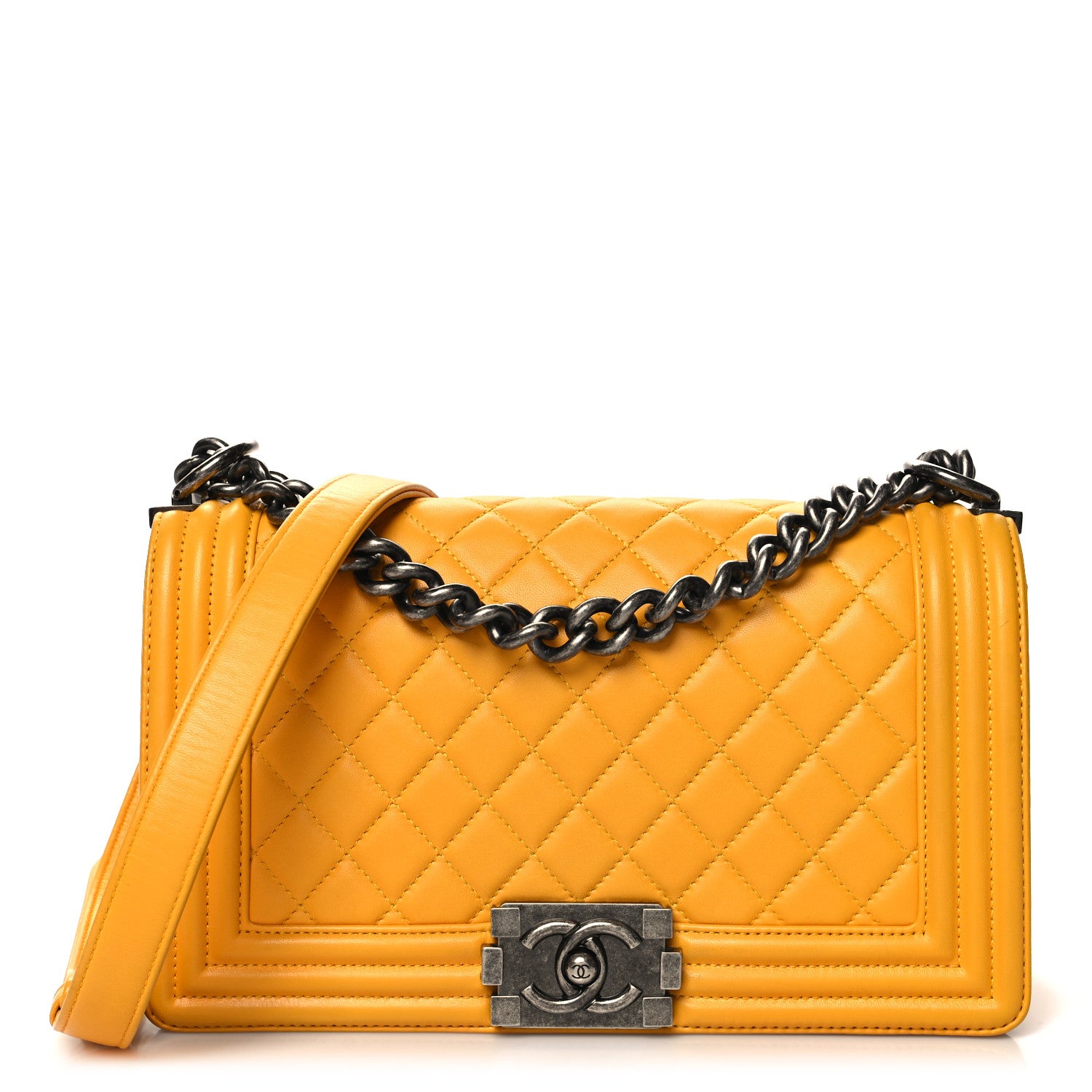 Chanel Lambskin Quilted Medium Boy Flap Yellow 1 of 10