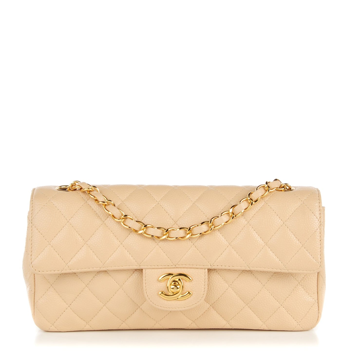 Caviar Quilted East West Flap Beige Clair