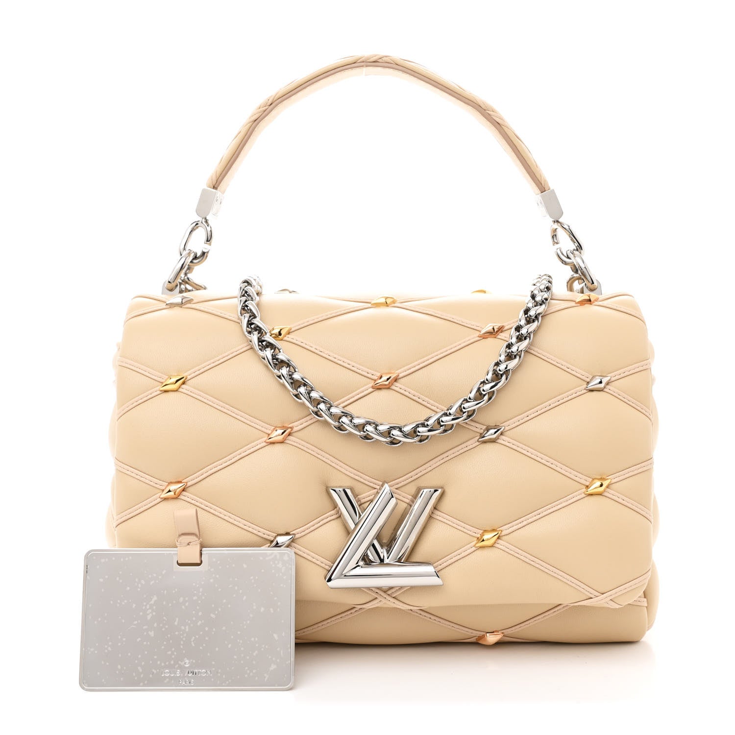 Louis Vuitton Lambskin Studded Malletage Top Handle GO-14 MM Beige 2 of 10