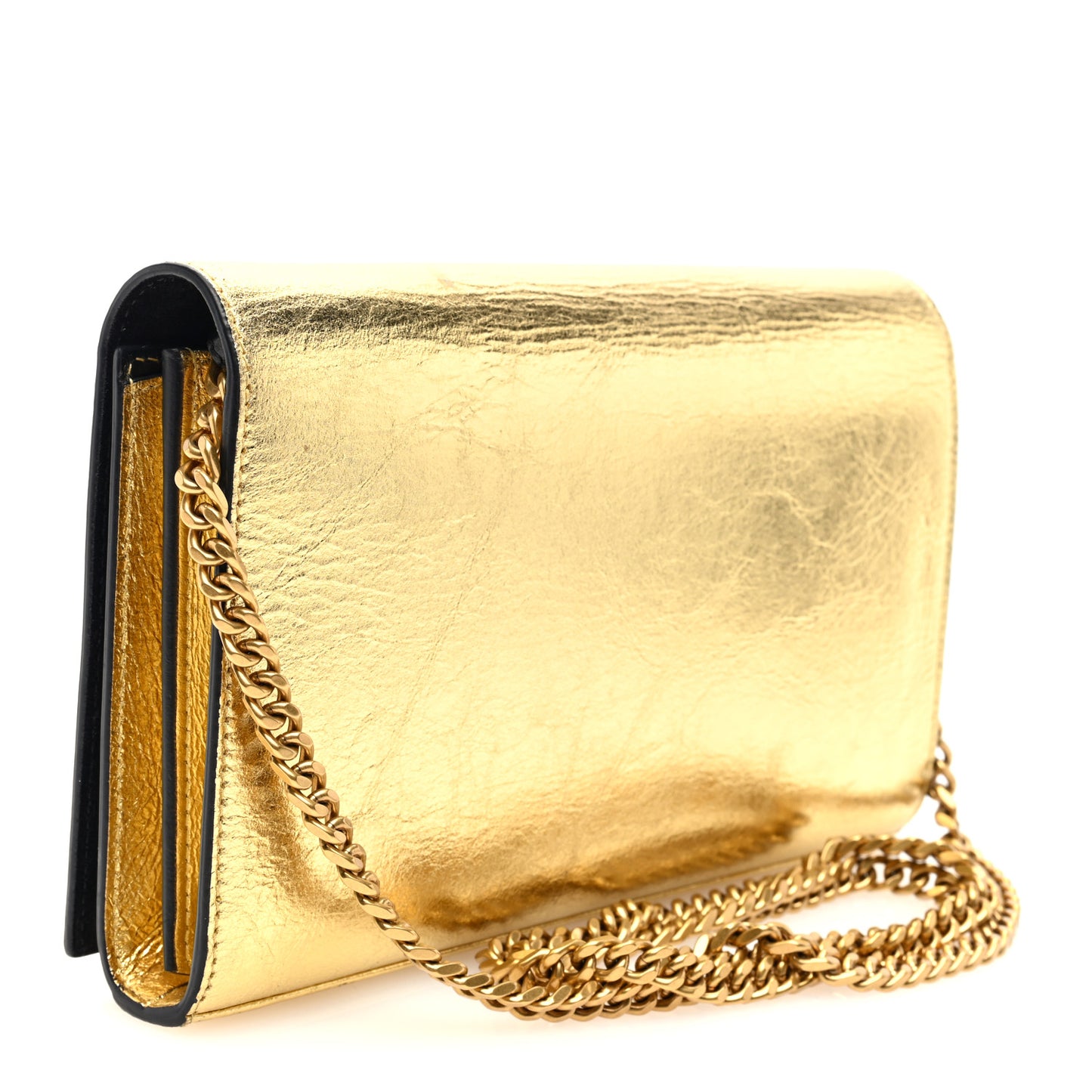 Metallic Calfskin Monogram Chain Wallet Gold
