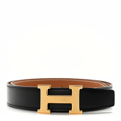 Hermes Box Togo 32mm Guilloche H Belt 75 30 Black Gold 1 of 12