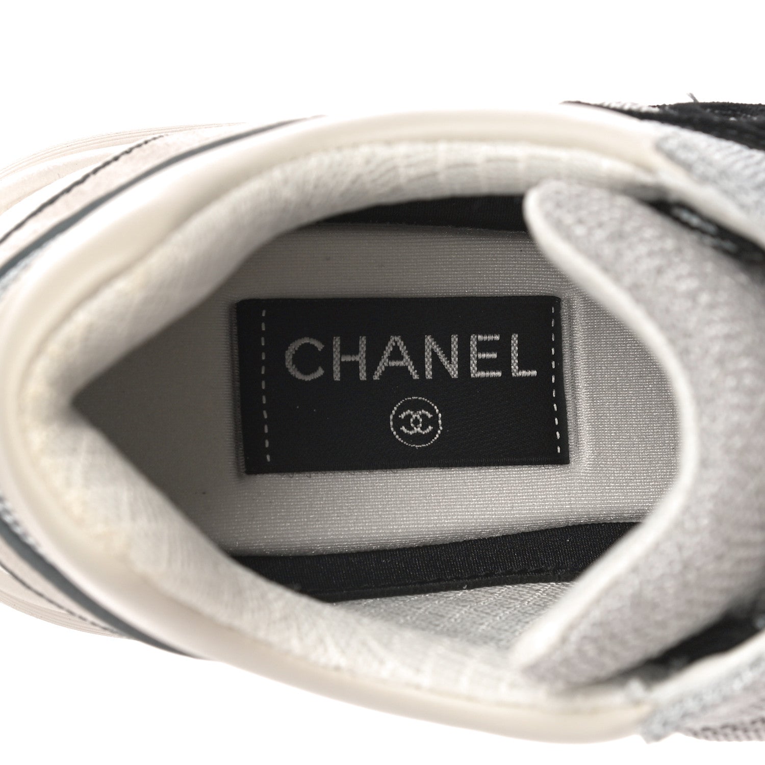 Chanel Nylon Calfskin Suede Womens CC Sneakers 38.5 Grey White 8 of 10