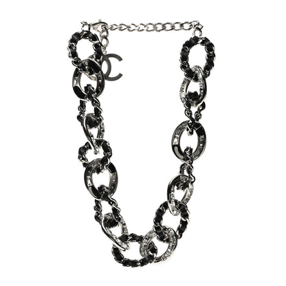 Chanel Lambskin Crystal Chain Link Choker Necklace Silver Black 3 of 5