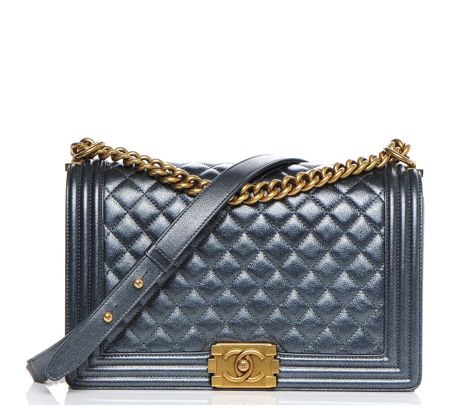 Iridescent Calfskin Quilted New Medium Boy Flap Dark Grey