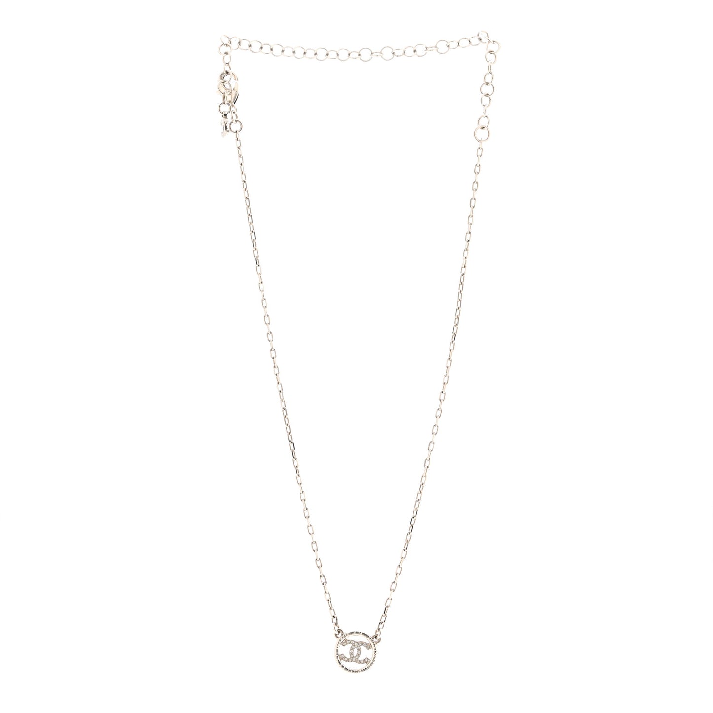 Metal Crystal CC Round Pendant Necklace Silver