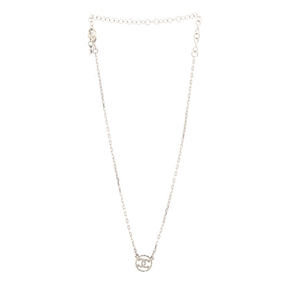 Chanel Metal Crystal CC Round Pendant Necklace Silver 3 of 7