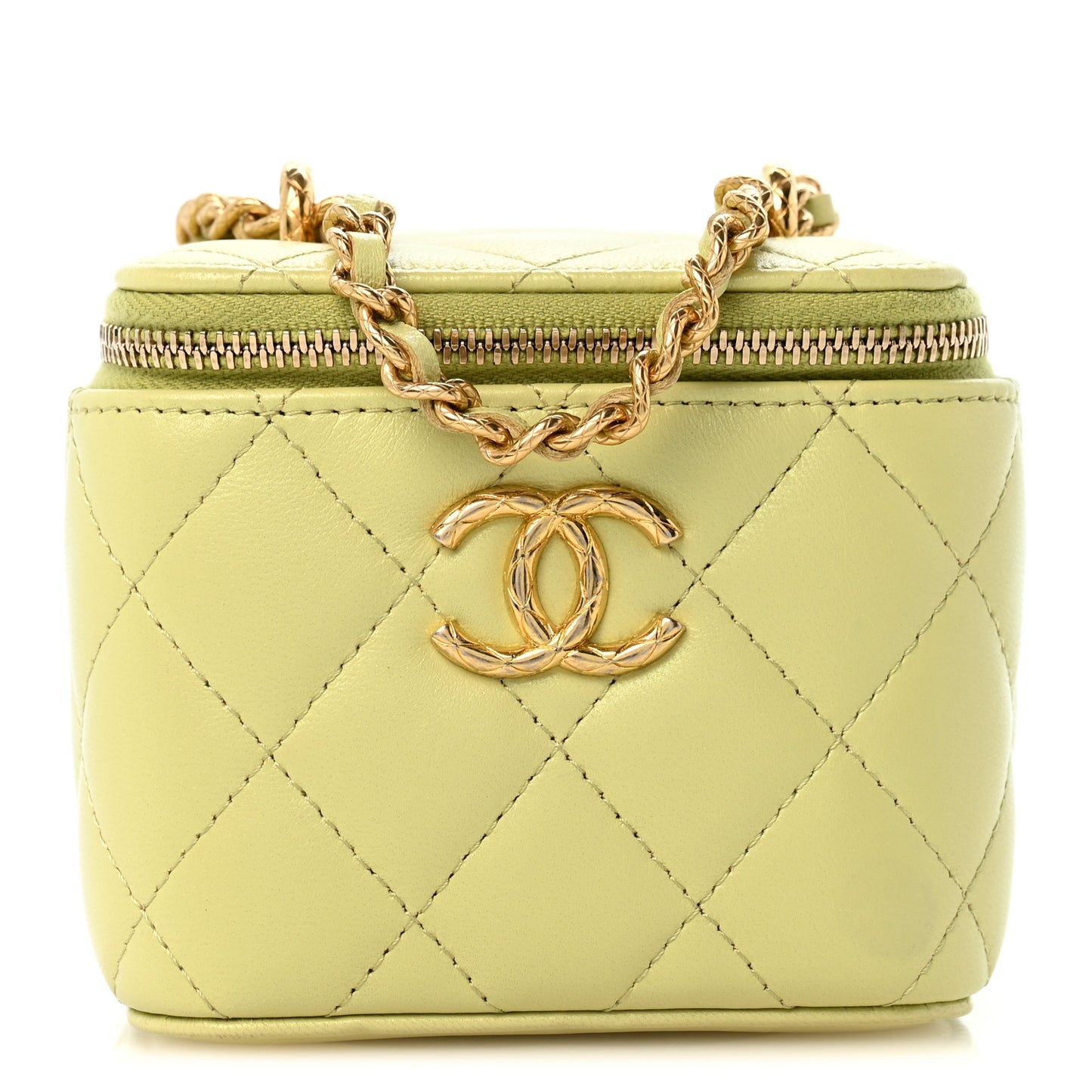 Lambskin Quilted CC Mini Vanity Case With Chain Light Green