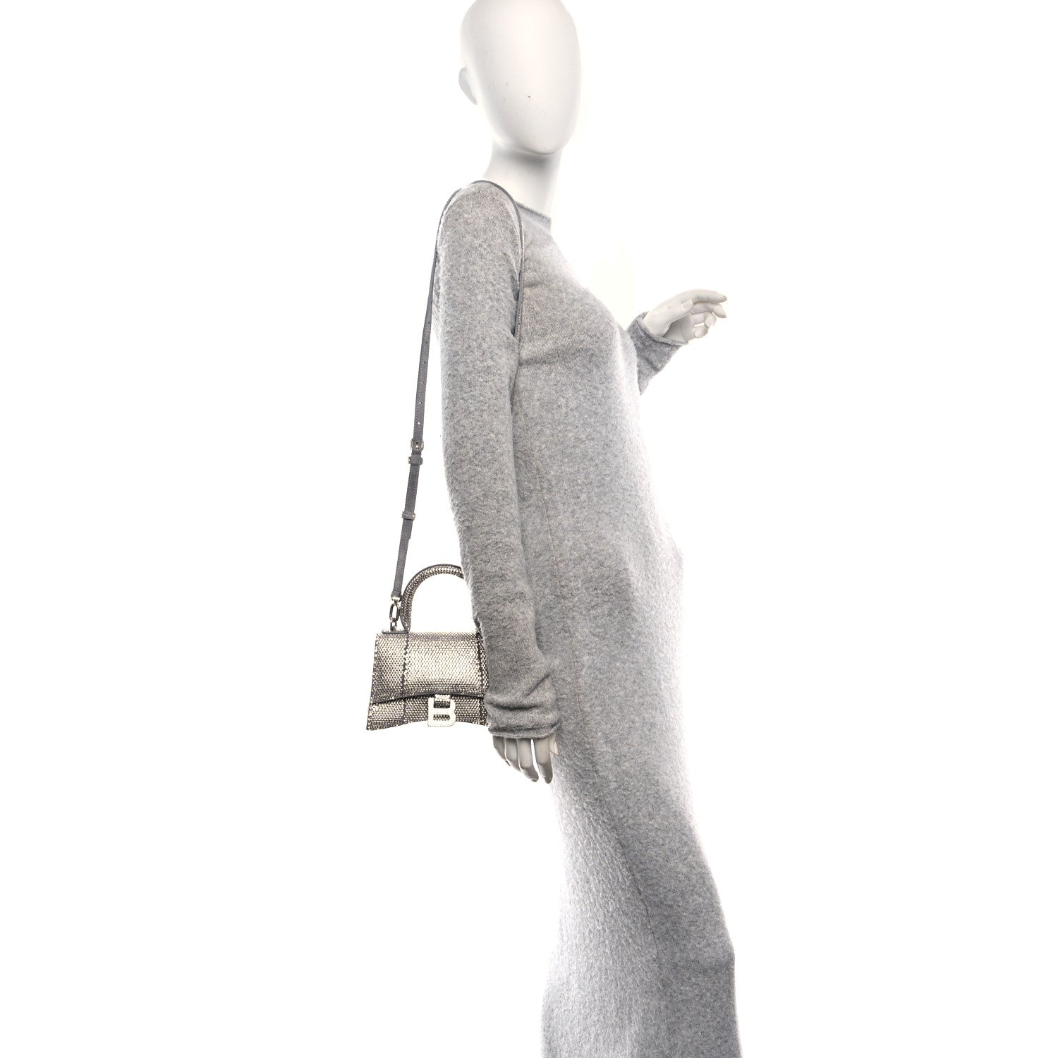 Balenciaga Strass Suede Hourglass Top Handle Bag XS Smoke Grey Crystal 2 of 9