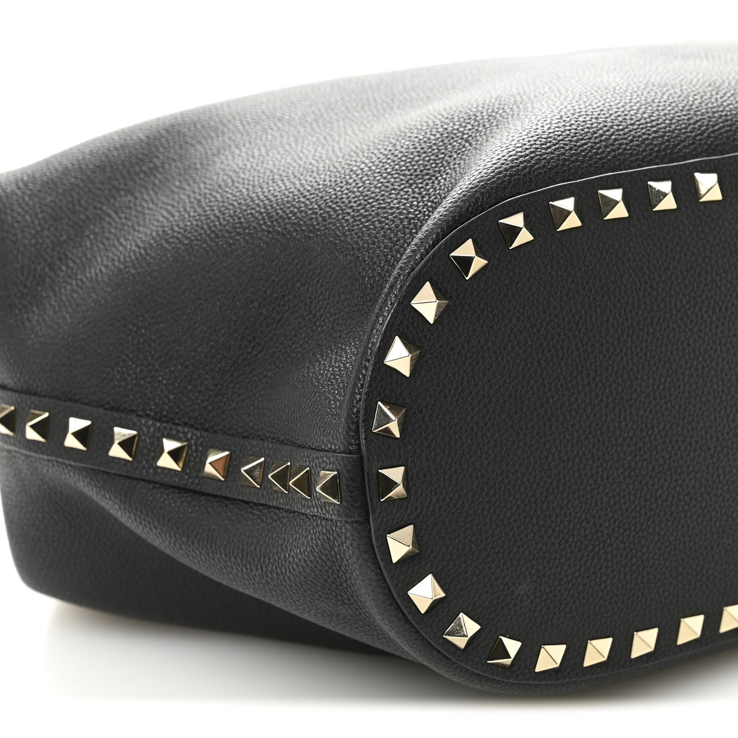 Grained Calfskin Small Rockstud Tote Black