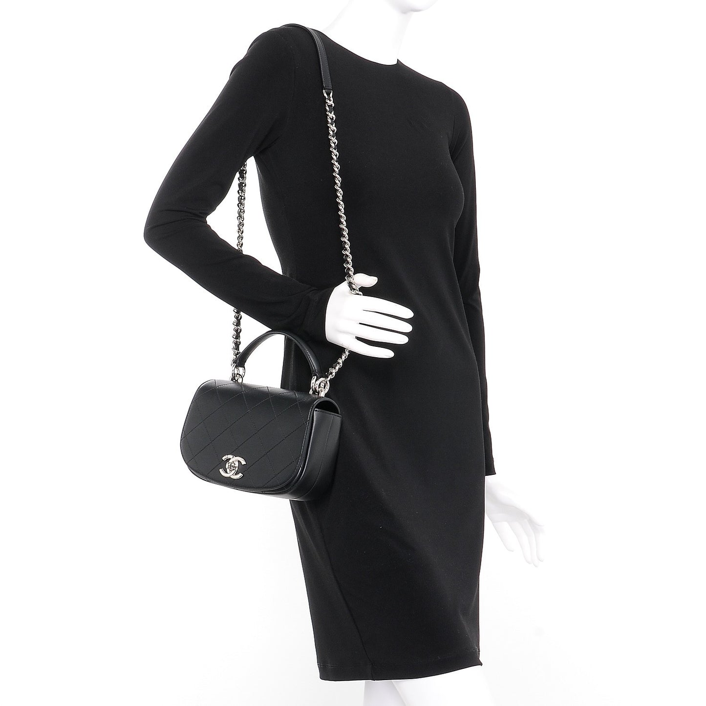Calfskin Stitched Small Ring My Bag Flap Crossbody Bag Black