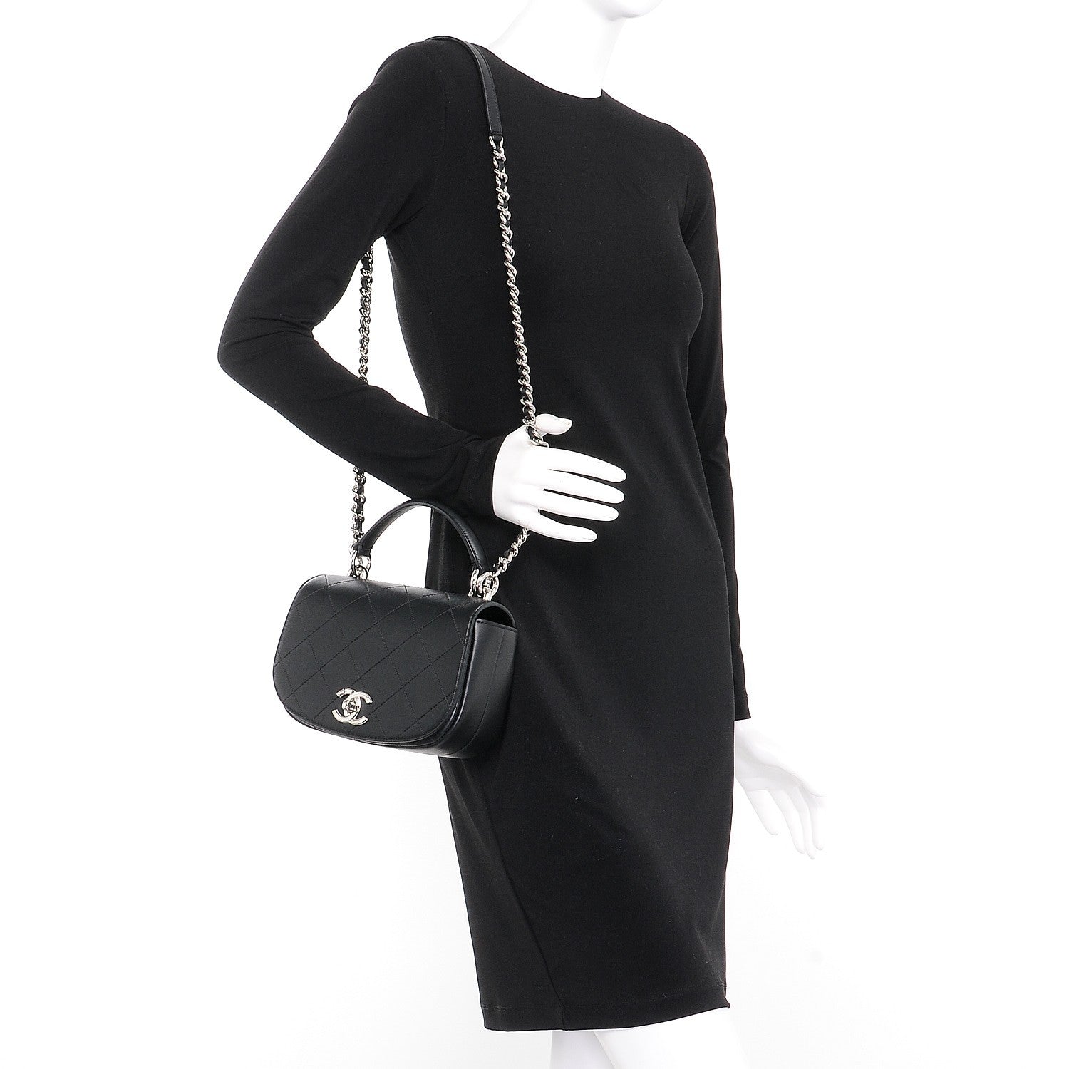 Chanel Calfskin Stitched Small Ring My Bag Flap Crossbody Bag Black 2 of 7